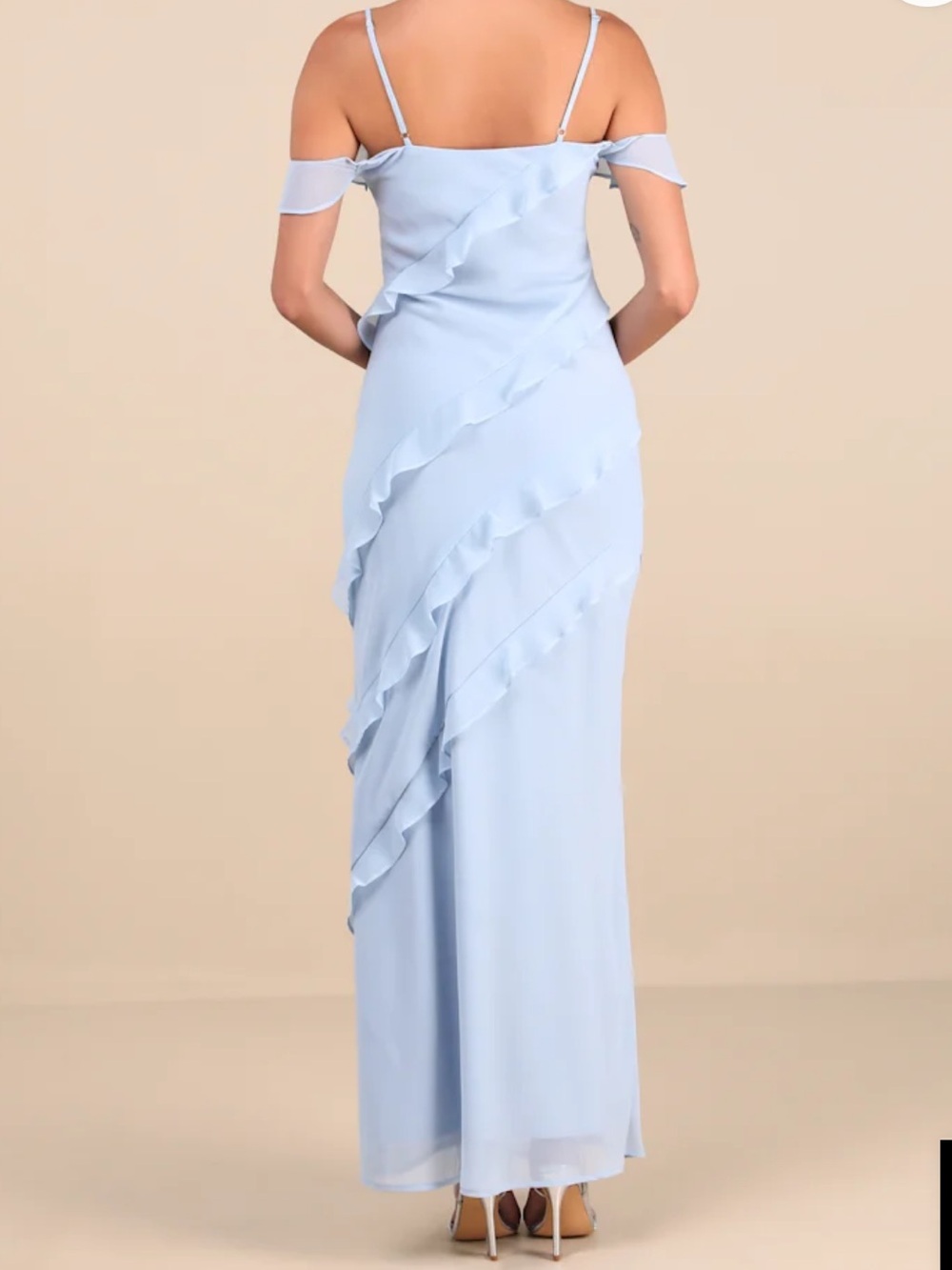 Lulu's Light Blue Ruffle Maxi Dress with Side Slit - Picture 2 of 3